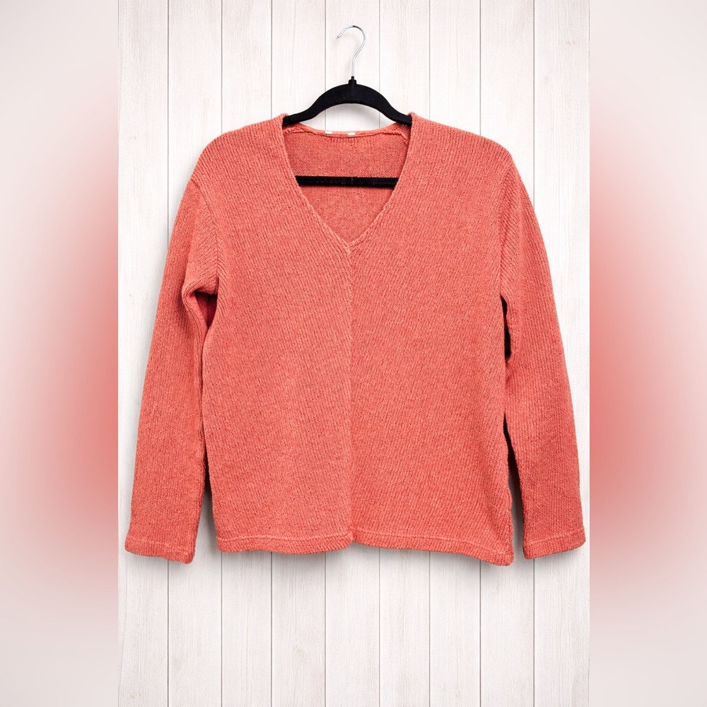 Zara V-Neck Sweater in Warm Coral